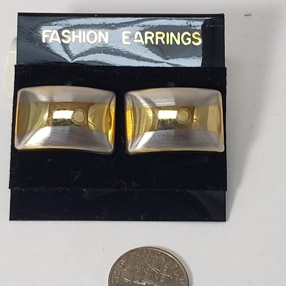 Gold, Silver Dual-Tone Stud Earrings Modern Stripe Design, 0.5x1 Fashion Jewelry - Picture 7 of 8